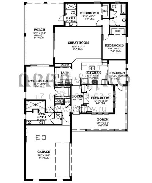 Проект одноэтажного дома с гаражом на две машины в стиле Ранчо S5-206 (3978-00051)