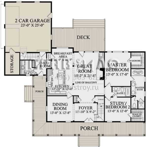 Проект двухэтажного дома с гаражом на две машины в стиле Ранчо S5-237 (7922-00020)