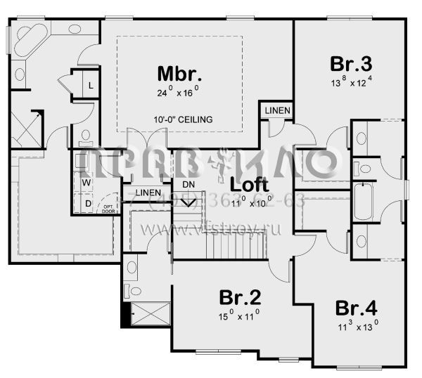Проект двухэтажного дома с гаражом на две машины в стиле Ранчо S5-324 (402-01610)