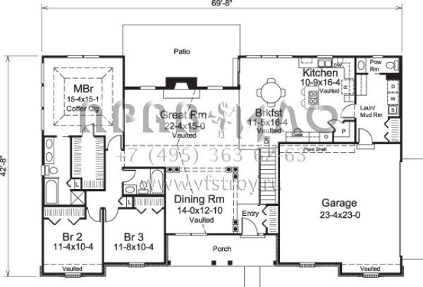 Проект одноэтажного дома с гаражом на две машины в стиле Ранчо S5-188 (5633-00199)