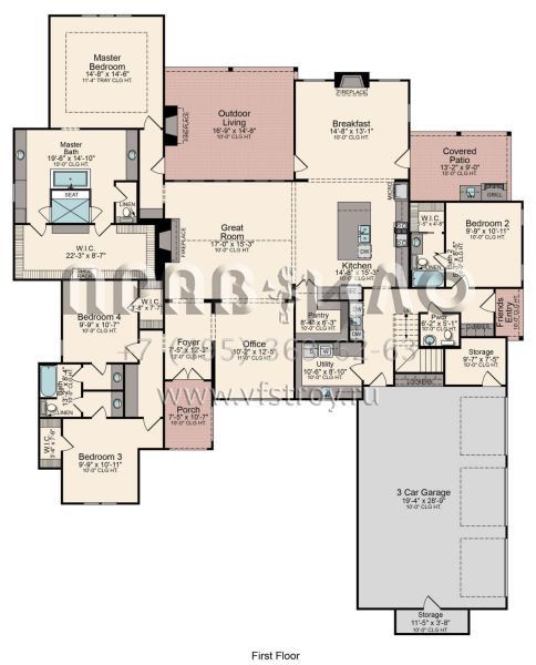 Проект двухэтажного дома с гаражом на три и более машин в стиле Ранчо S5-381 (5995-00006)