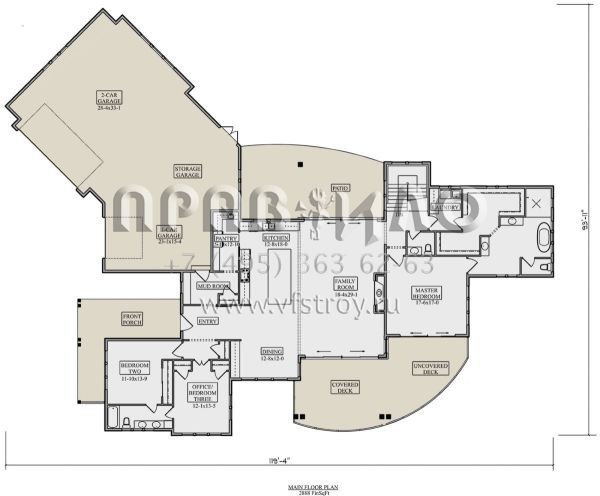 Проект одноэтажного дома с гаражом на три и более машин в современном стиле S5-268 (5631-00201)