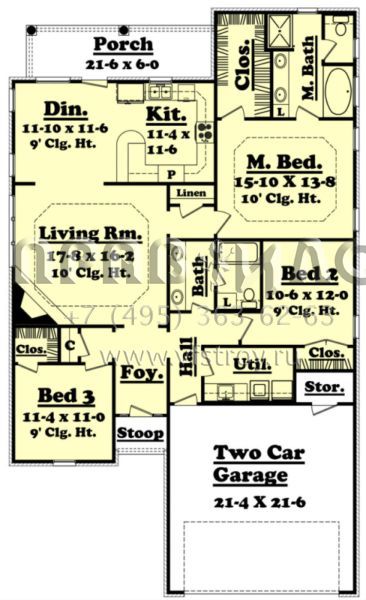 Проект одноэтажного дома с гаражом на две машины в стиле Ранчо S5-158 (041-00029)