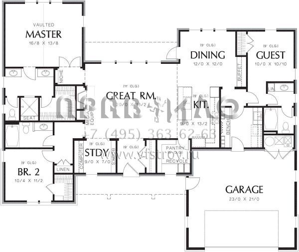 Проект одноэтажного дома с гаражом на две машины в американском стиле S5-185 (2559-00683)