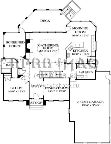 Проект двухэтажного дома с гаражом на три и более машин в стиле Ранчо S5-477 (3323-00385)