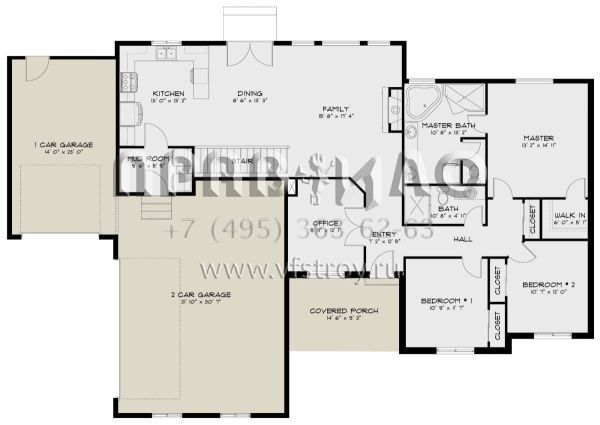 Проект одноэтажного дома с гаражом на три и более машин в стиле Ранчо S5-336 (2802-00215)