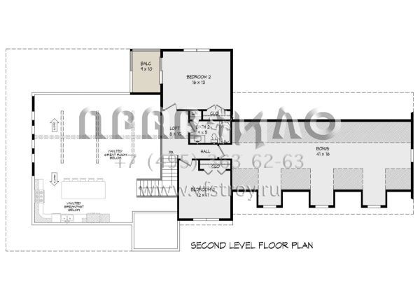 Проект двухэтажного дома с гаражом на три и более машин в стиле Ранчо S5-279 (940-00184)