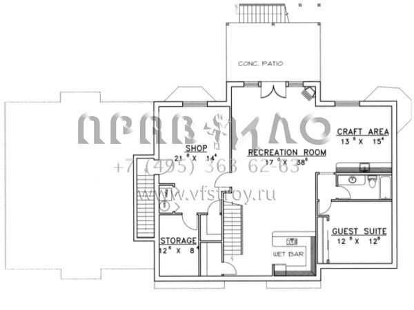 Проект двухэтажного дома с гаражом на три и более машин в стиле Ранчо S5-253 (039-00369)