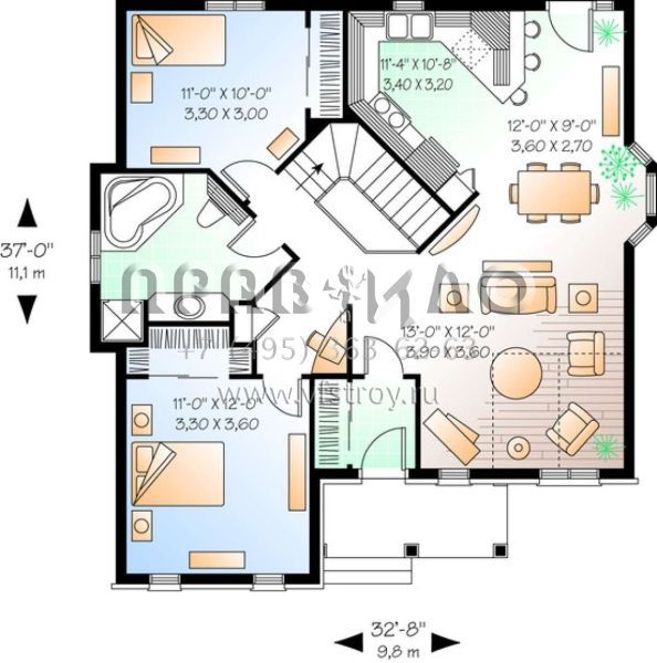 Проект одноэтажного дома без гаража в английском стиле S5-102 (034-00266)