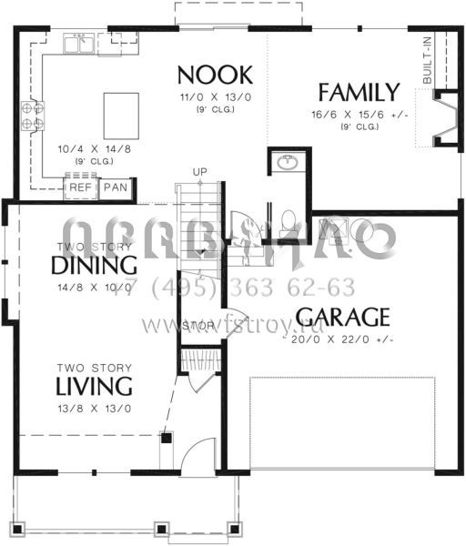 Проект двухэтажного дома с гаражом на две машины в стиле Ранчо S5-206 (2559-00331)