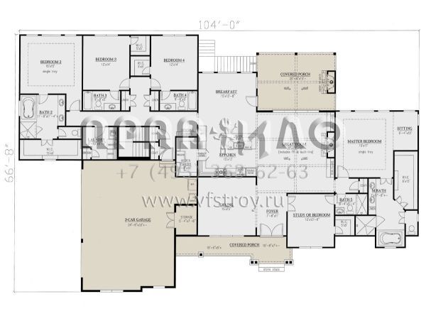 Проект одноэтажного дома с гаражом на три и более машин в американском стиле S5-339 (286-00105)