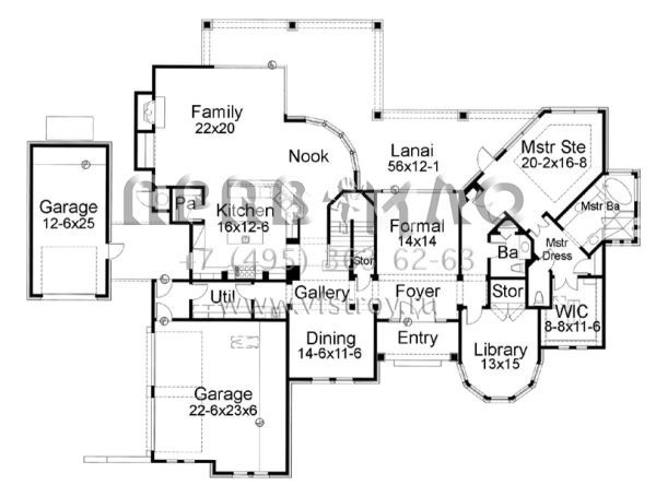 Проект двухэтажного дома с гаражом на три и более машин в стиле Ранчо S5-430 (9401-00080)