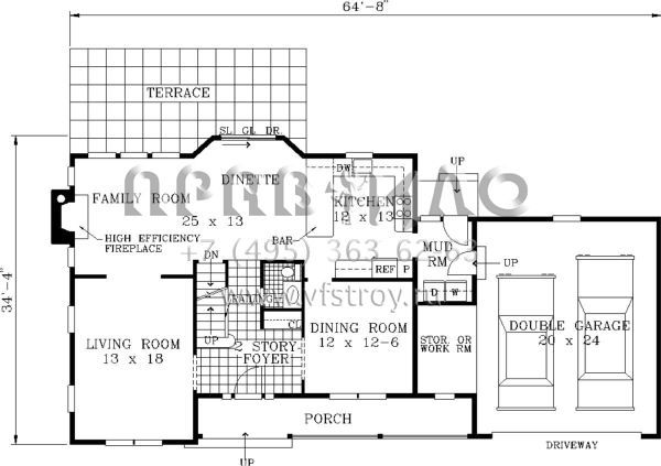 Проект двухэтажного дома с гаражом на две машины в стиле Ранчо S5-199 (033-00010)
