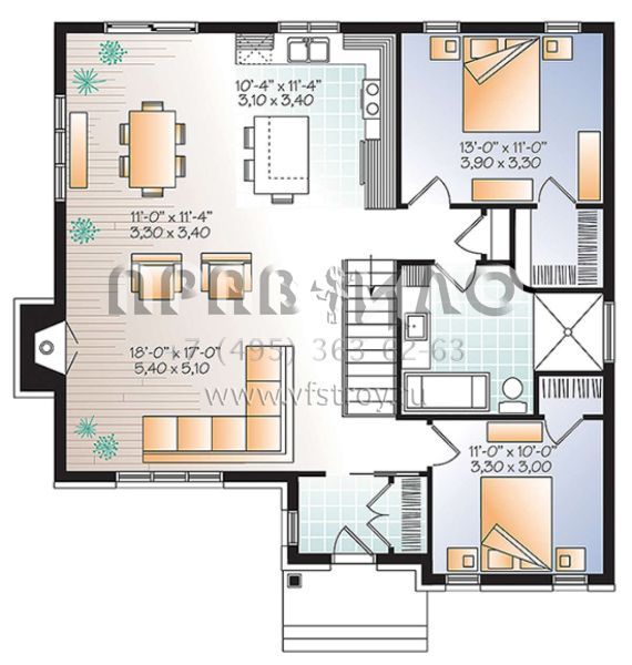 Проект одноэтажного дома без гаража в стиле Ранчо S5-113 (034-01087)