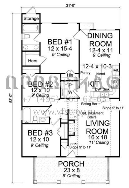 Проект одноэтажного дома без гаража в американском стиле S5-119 (4848-00325)