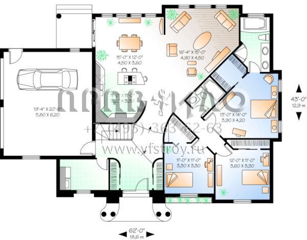 Проект одноэтажного дома с гаражом на две машины в прибрежном стиле S5-161 (034-00005)