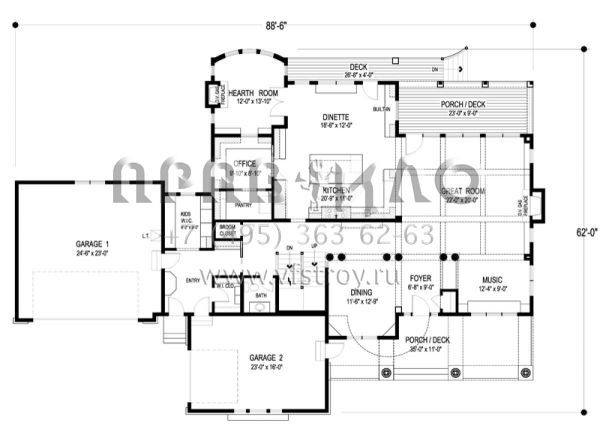 Проект двухэтажного дома с гаражом на три и более машин в американском стиле S5-496 (036-00224)