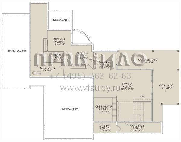 Проект двухэтажного дома с гаражом на три и более машин в стиле Ранчо S5-394 (6422-00021)