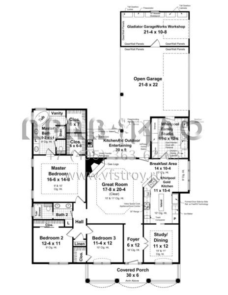 Проект одноэтажного дома с гаражом на две машины в стиле Ранчо S5-190 (348-00115)