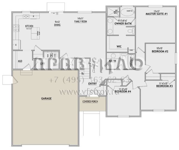 Проект одноэтажного дома с гаражом на две машины в стиле Ранчо S5-148 (8768-00111)