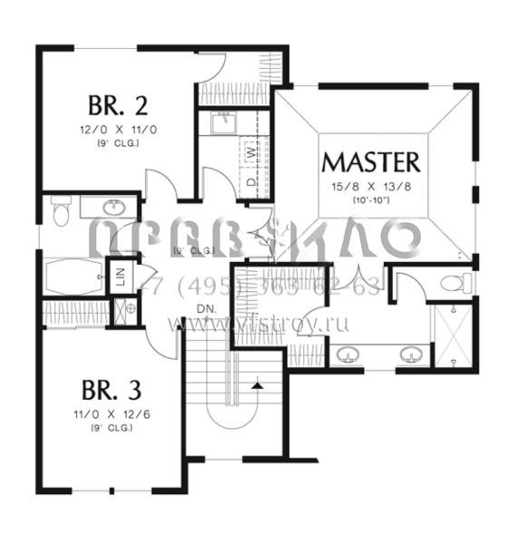 Проект трехэтажного дома с гаражом на три и более машин в стиле Ранчо S5-196 (2559-00044)