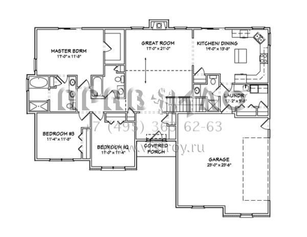 Проект одноэтажного дома с гаражом на две машины в стиле Ранчо S5-164 (849-00071)