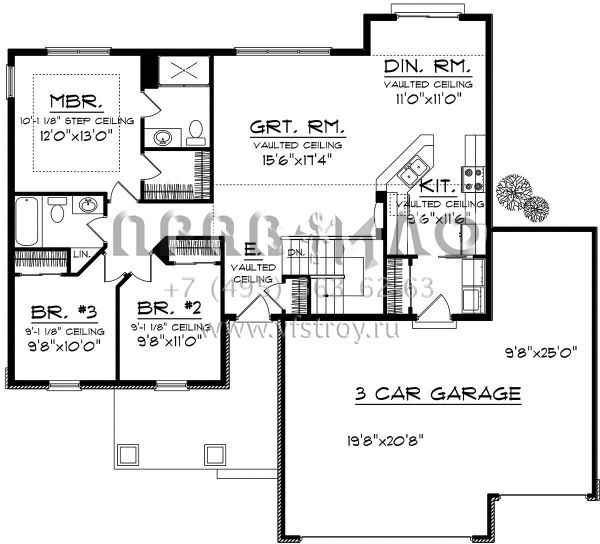 Проект одноэтажного дома с гаражом на три и более машин в американском стиле S5-126 (1020-00135)