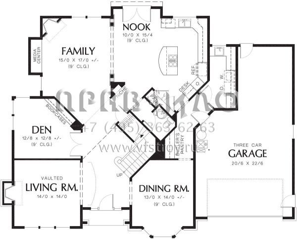 Проект двухэтажного дома с гаражом на две машины в стиле Ранчо S5-316 (2559-00530)