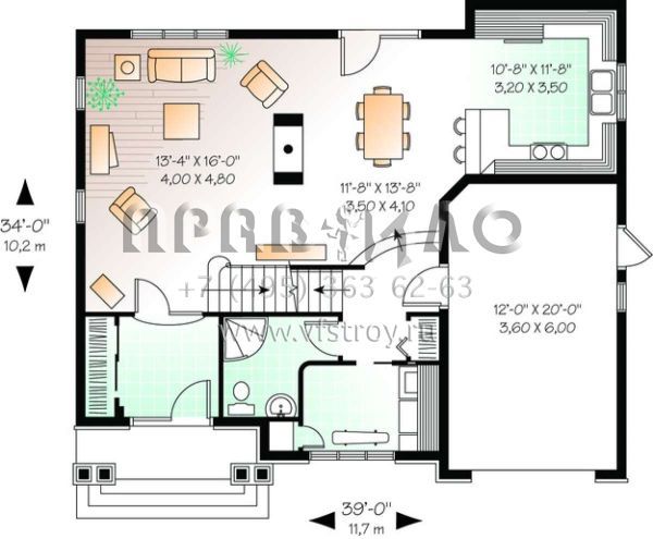 Проект двухэтажного дома с гаражом на одну машину в английском стиле S5-174 (034-00397)