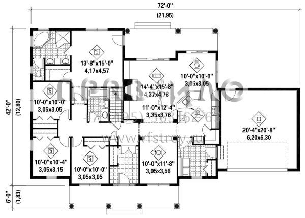 Проект одноэтажного дома с гаражом на две машины в стиле Ранчо S5-176 (6146-00573)