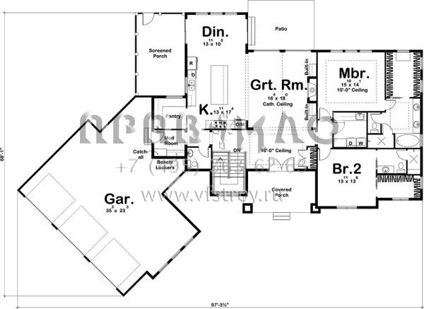 Проект одноэтажного дома с гаражом на три и более машин в американском стиле S5-252 (963-00303)