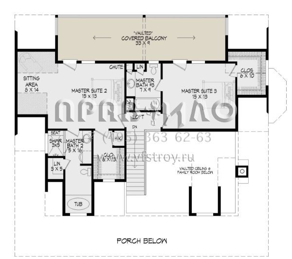 Проект двухэтажного дома без гаража в стиле Ранчо S5-209 (940-00241)