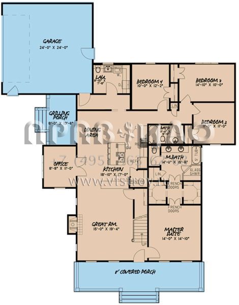 Проект двухэтажного дома с гаражом на две машины в стиле Ранчо S5-299 (8318-00100)