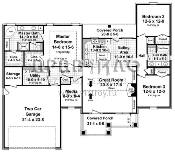 Проект одноэтажного дома с гаражом на две машины в американском стиле S5-172 (348-00267)