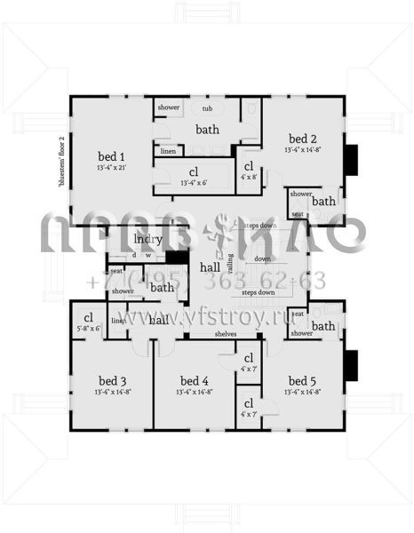 Проект двухэтажного дома с гаражом на три и более машин в стиле Ранчо S5-441 (028-00151)