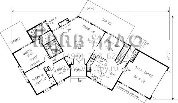 Проект одноэтажного дома с гаражом на две машины в стиле Ранчо S5-152 (033-00026)