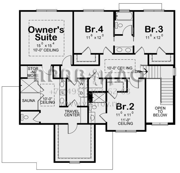Проект двухэтажного дома с гаражом на три и более машин в стиле Райт S5-254 (402-01628)