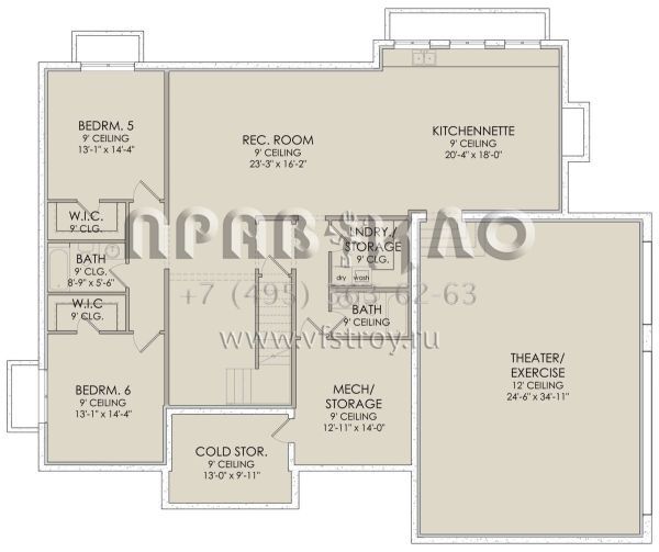Проект двухэтажного дома с подвалом и гаражом на три машины в стиле Ранчо S5-373 (6422-00007)