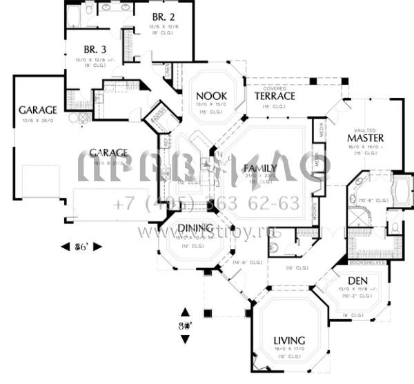 Проект одноэтажного дома с гаражом на три и более машин в прибрежном стиле S5-294 (2559-00159)