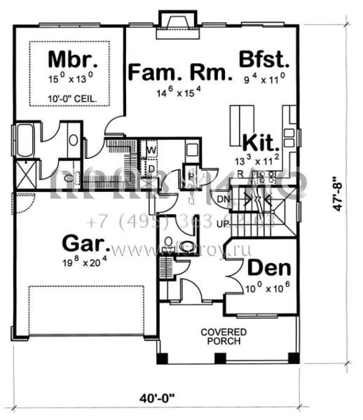 Проект двухэтажного дома с гаражом на две машины в стиле Ранчо S5-158 (402-00883)