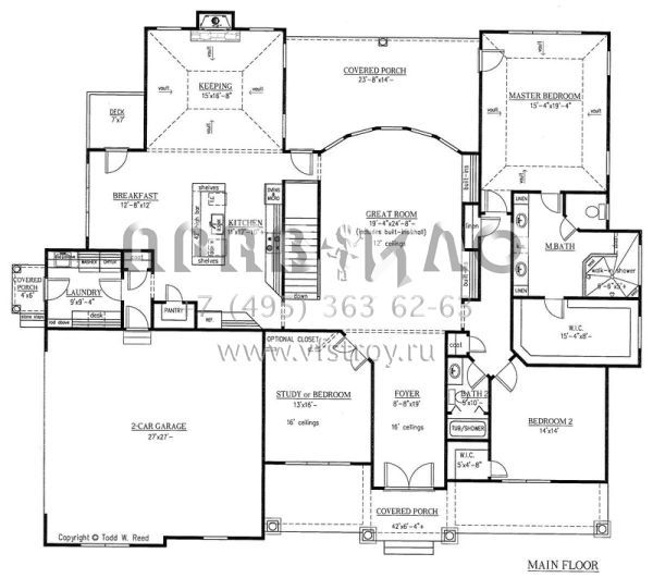 Проект одноэтажного дома с гаражом на две машины в стиле Ранчо S5-264 (286-00058)