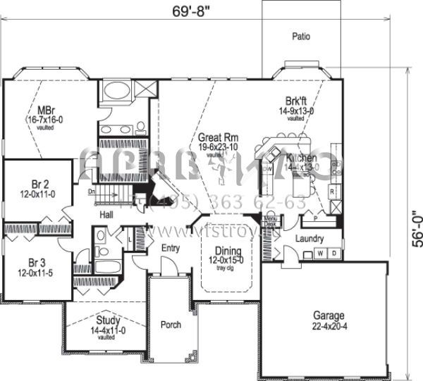 Проект одноэтажного дома с гаражом на две машины в стиле Ранчо S5-231 (5633-00079)