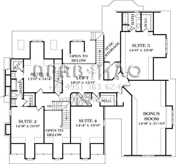 Проект двухэтажного дома с гаражом на три и более машин в стиле Ранчо S5-493 (3323-00506)