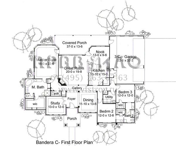 Проект одноэтажного дома с гаражом на три и более машин в стиле Ранчо S5-267 (9401-00068)