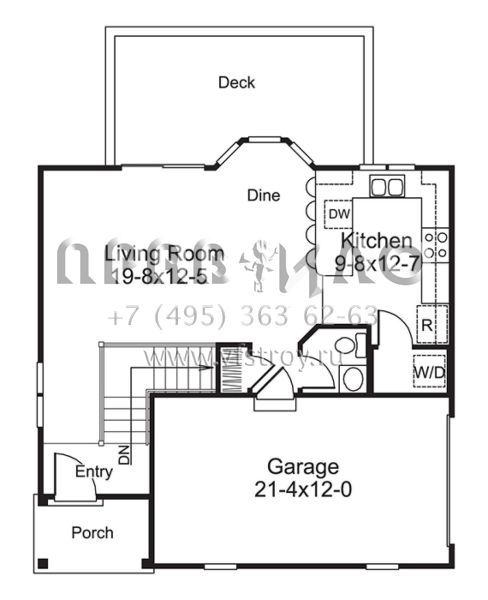 Проект одноэтажного дома с гаражом на одну машину в стиле Ранчо S5-106 (5633-00245)
