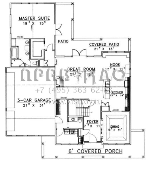 Проект трехэтажного дома с гаражом на три и более машин в стиле Ранчо S5-264 (039-00379)
