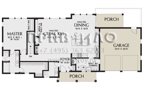 Проект одноэтажного дома с гаражом на две машины в стиле Ранчо S5-223 (2559-00869)