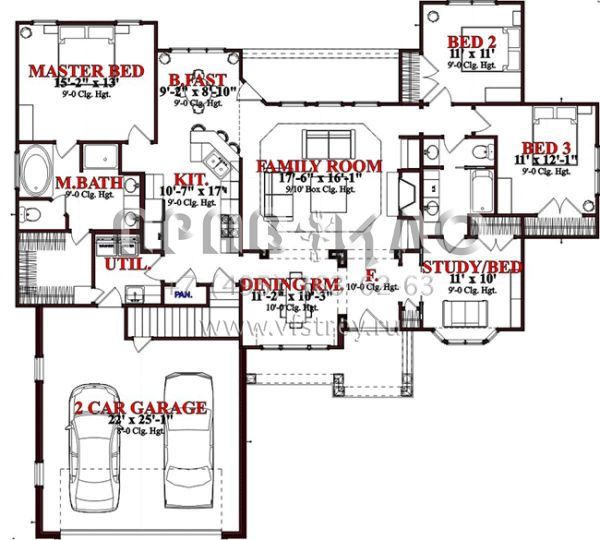 Проект одноэтажного дома с гаражом на две машины в стиле Ранчо S5-176 (1070-00020)