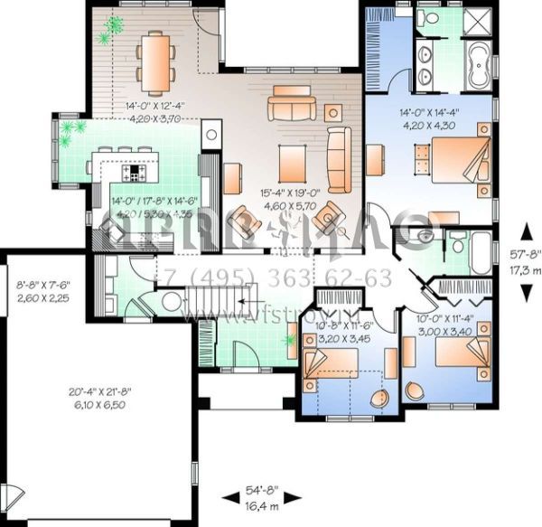 Проект двухэтажного дома с гаражом на две машины в современном стиле S5-169 (034-00677)