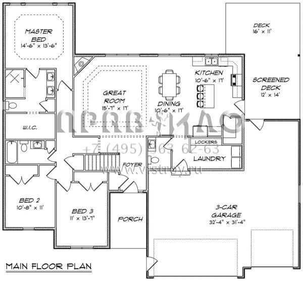 Проект одноэтажного дома с гаражом на три и более машин в стиле Ранчо S5-172 (5678-00009)